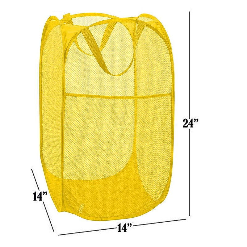 Buenod Mesh Pop up Laundry Hamper, Foldable Clothes Hamper Laundry Basket for Rooms, Apartment, College Dorm or Travel, Yellow - Image 2